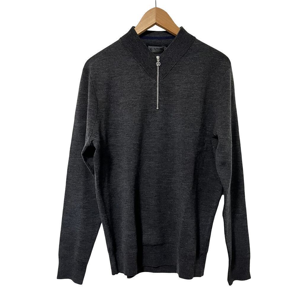 G/Fore Contrast V Neck Golf 1/4 Zip Merino Wool Sweater Size S Gray Stone‎ NEW